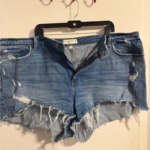 Abercrombie & Fitch Light Blue Ripped Mom Shorts